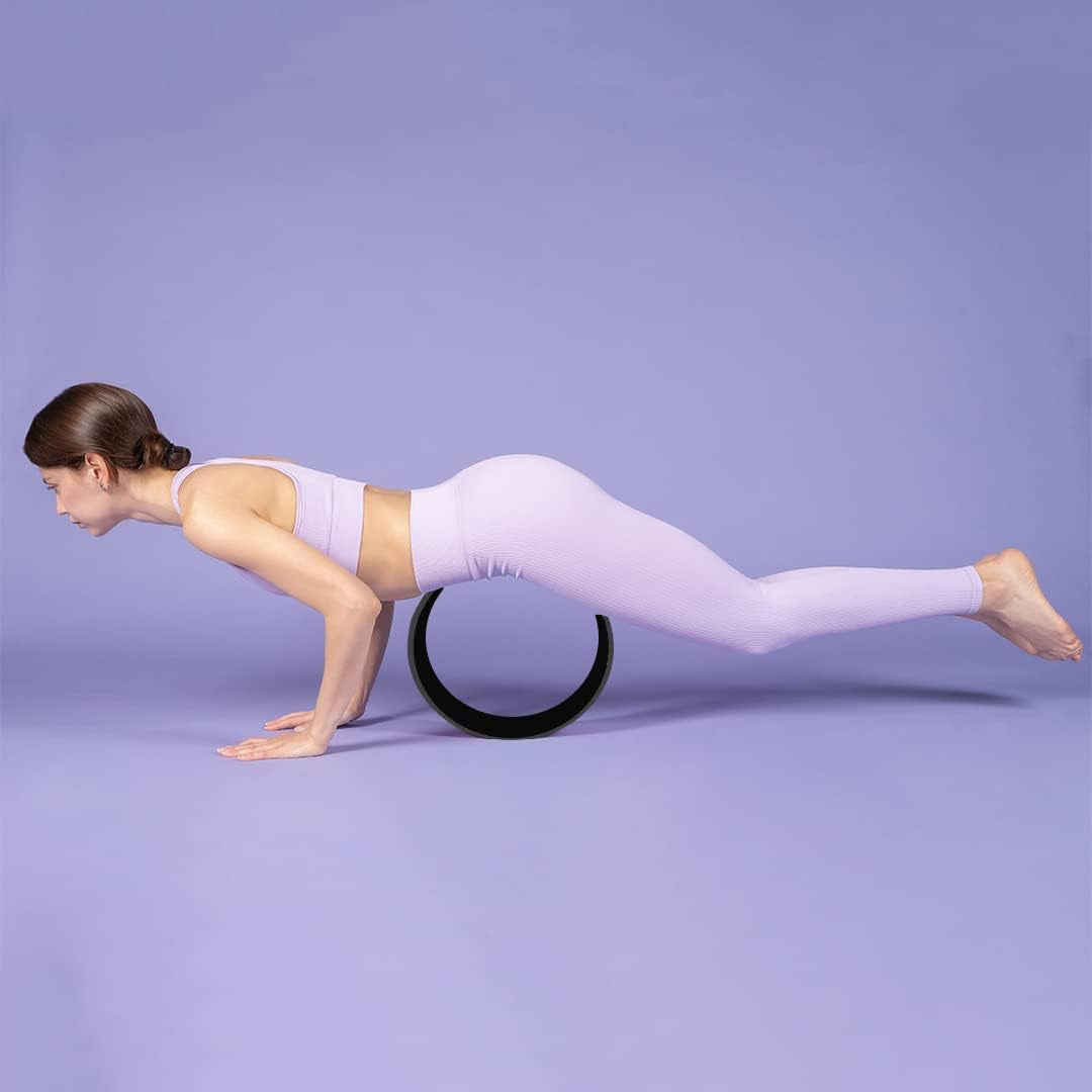 Yoga Wheel Back Roller Massager for Back Pain Stretching Yoga Balance Prop Wheels Poses Support for Fitness Gym Workout Exercise Training (Black)